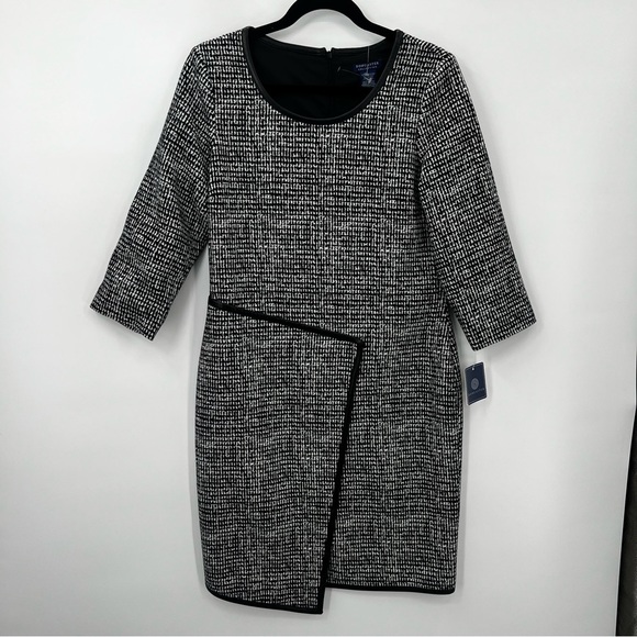 NWT Doncaster Tweed Asymmetrical Black Mini Dress Sheath Bodycon Size 6 Plaid - Picture 7 of 13